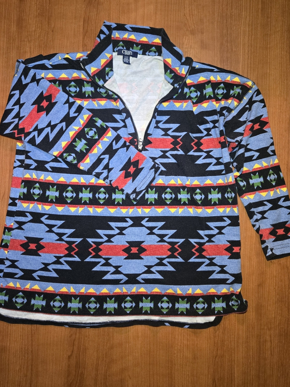 Chaps Blue Tribal Half-Zip Pullover Top